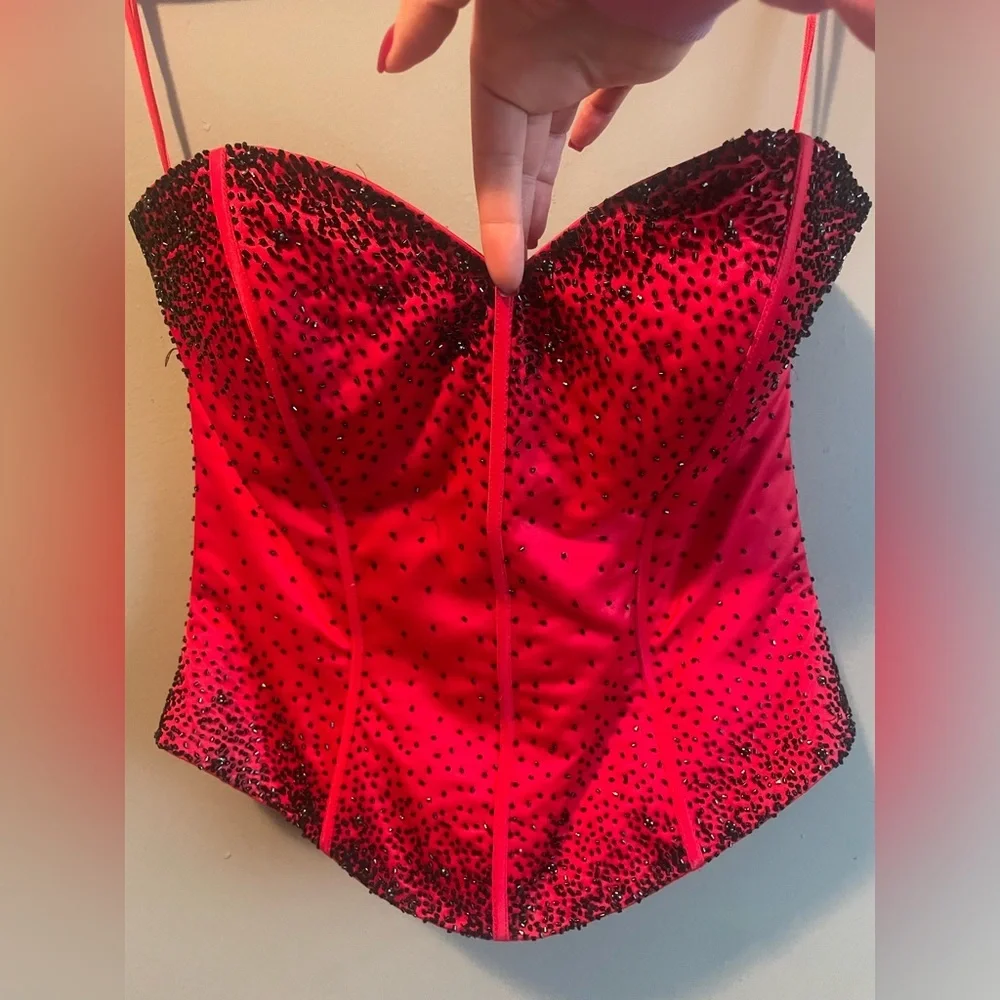Adagio Bella Elegant Red Beaded Corset Top - Picture 2 of 6